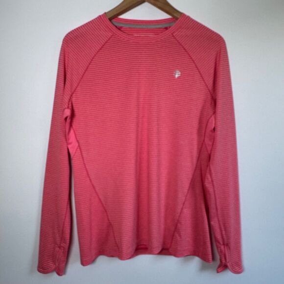 Coolibar Devi Fitness T-Shirt Medium Pink Stripe UPF 50+ Sun Protection Gorpcore - Picture 1 of 14